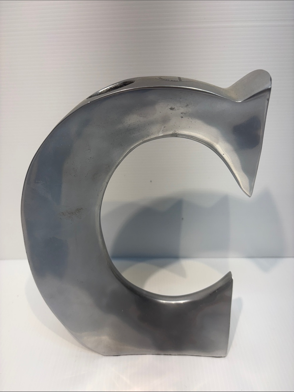 Polished Silver Letter C Decorative Accent Single Candle Holder